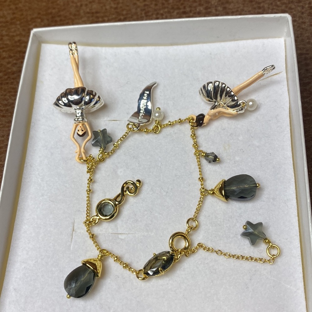 Les Nereides Ballerina Charm Bracelet 14 ct Gold Plated Silver Enamel